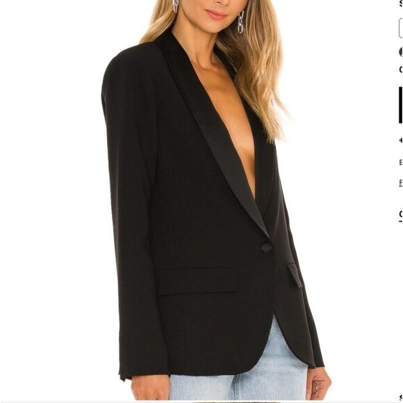Amanda Uprichard Jane Blazer in Black Revolve Satin Collar L - Picture 2 of 9